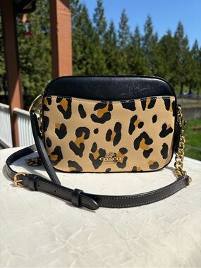 COACH Camera Bag With Leopard Print And Rivets 32727